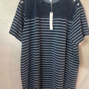 Jane and Delancey Navy & White Striped Short Sleeve Midi Dress